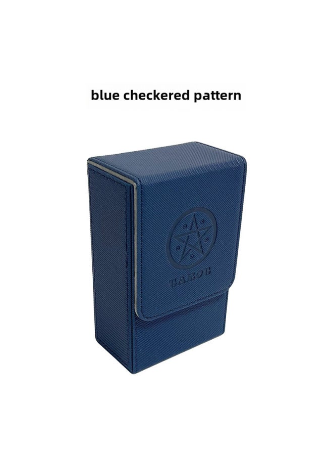 Large Size Simple Portable Flip Tarot Card Storage Box Strong Magnetic Pressure Variable PU Leather Card Box Board Game Card Box-Color:T255 Large Size Plaid Blue 100 + - Image 1