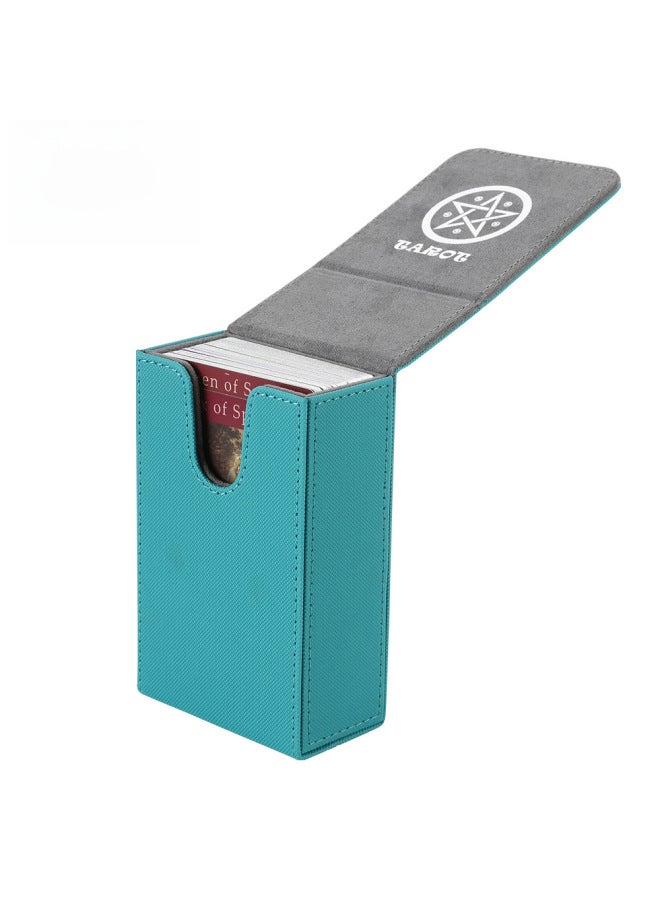 Large Size Simple Portable Flip Tarot Card Storage Box Strong Magnetic Pressure Variable PU Leather Card Box Board Game Card Box-Color:T255 Large Size Plaid Blue 100 + - Image 4