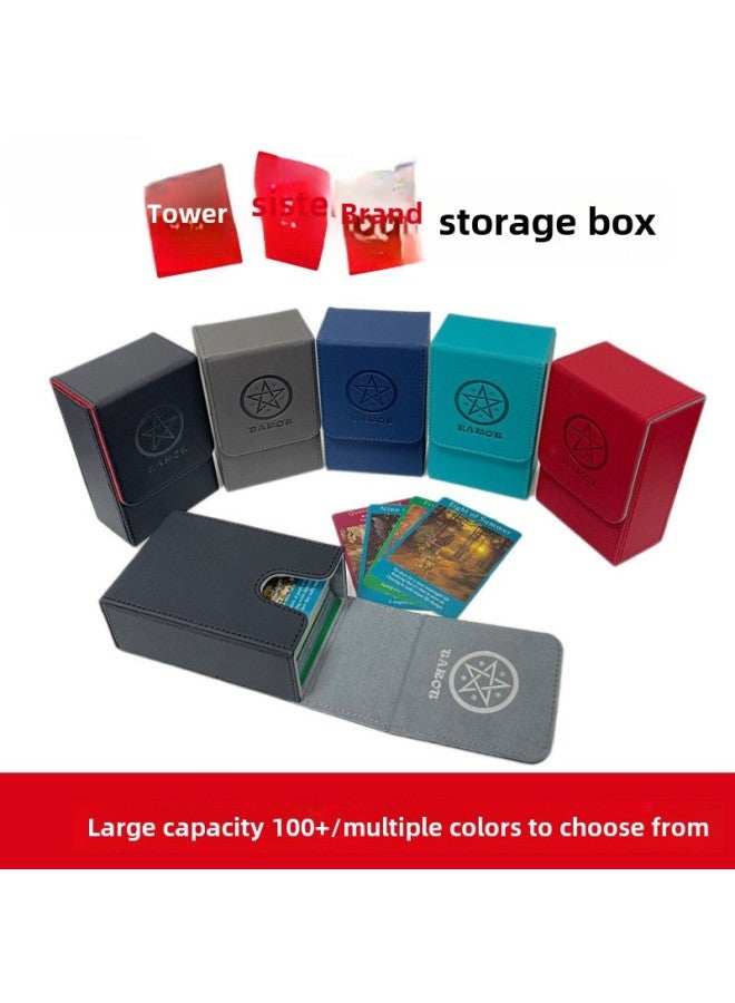 Large Size Simple Portable Flip Tarot Card Storage Box Strong Magnetic Pressure Variable PU Leather Card Box Board Game Card Box-Color:T255 Large Size Plaid Blue 100 + - Image 2