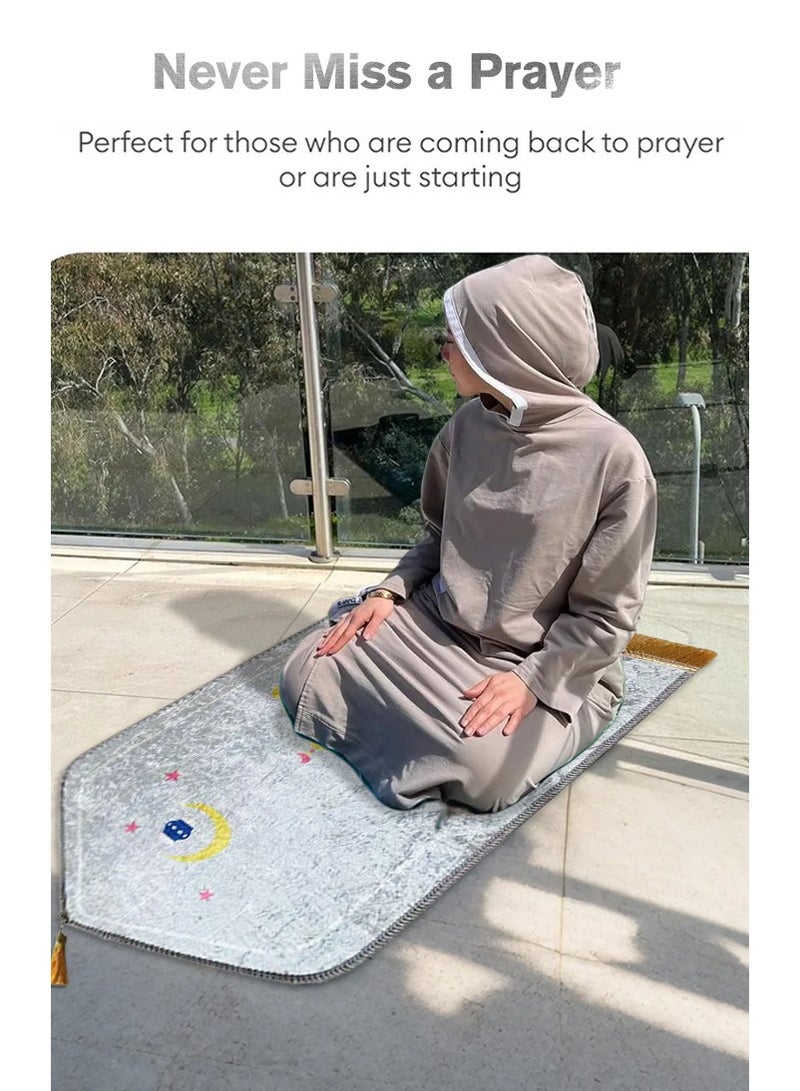 Sunnaltree Prayer Carpet Mat for Kids, Gold Diamond Velvet Prayer Mat, 50x90 cm Portable, Thick with Anti-Slip Bottom, Foldable Prayer Carpet Mat, Multicolor Islamic Prayer rug, Prayer Rug with Tassels, Prayer Mats for Kids (White) - Image 5