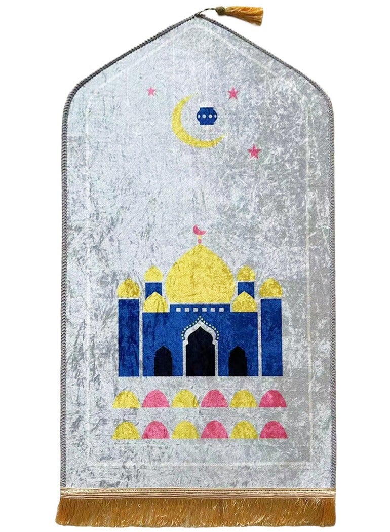Sunnaltree Prayer Carpet Mat for Kids, Gold Diamond Velvet Prayer Mat, 50x90 cm Portable, Thick with Anti-Slip Bottom, Foldable Prayer Carpet Mat, Multicolor Islamic Prayer rug, Prayer Rug with Tassels, Prayer Mats for Kids (White) - Image 1