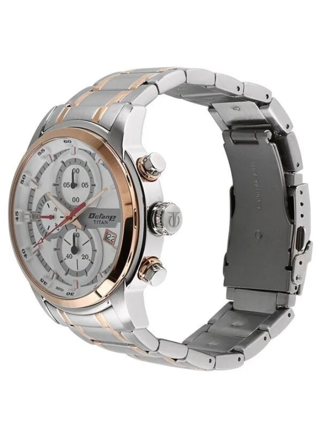 TITAN Octane Quartz Chronograph with Date White Dial Two Toned Silver & Rose Gold Stainless Steel Strap Watch for Men - 90086KM02