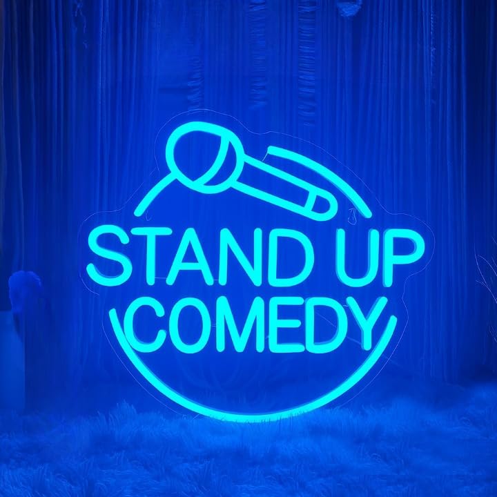 Horoof Home Stand Up Comedy Neon Sign - 3532 cm Blue LED Light with Acrylic Backing for Bars and Home Theaters - Image 1