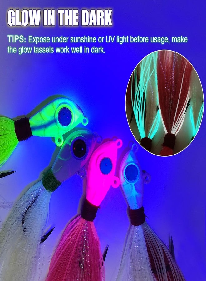 Eupheng Glow Bucktail Jigs with Dual Line Hole & Asymmetrical Head, Mustad Hook Big Eye Surf Fishing Hair Jig for Bass Flounder Fluke Striper 1/2oz 3/4oz 1oz 1-1/2oz - Image 5