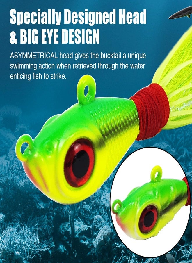 Eupheng Glow Bucktail Jigs with Dual Line Hole & Asymmetrical Head, Mustad Hook Big Eye Surf Fishing Hair Jig for Bass Flounder Fluke Striper 1/2oz 3/4oz 1oz 1-1/2oz - Image 4