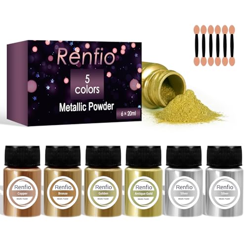 Renfio Metallic Pigment Powder, 5 Colors Gold Mica Powder for Resin, 6 X 20ml Metal Powder, Resin Color Pigment, Color Pigment for Epoxy Resin, Kintsugi, Polymer Clay, Candle Dye - Image 1