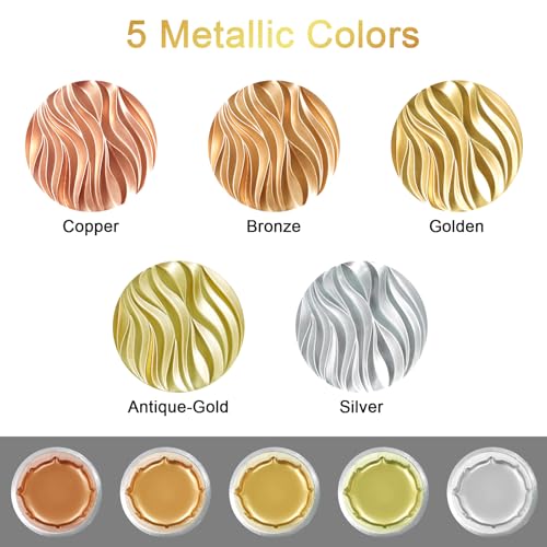 Renfio Metallic Pigment Powder, 5 Colors Gold Mica Powder for Resin, 6 X 20ml Metal Powder, Resin Color Pigment, Color Pigment for Epoxy Resin, Kintsugi, Polymer Clay, Candle Dye - Image 2