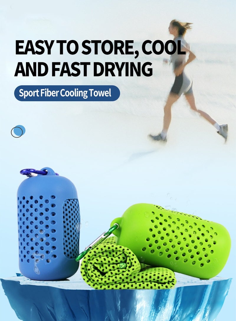 BEIRUI منشفة رياضية باردة من الحرير الجليدي قابلة للحمل 2 قطعة، علبة تخزين سيليكون، منشفة باردة سريعة الجفاف وامتصاص العرق ناعمة مع تأثير تبريد، عالية الامتصاص وقابلة للتنفس - Image 5
