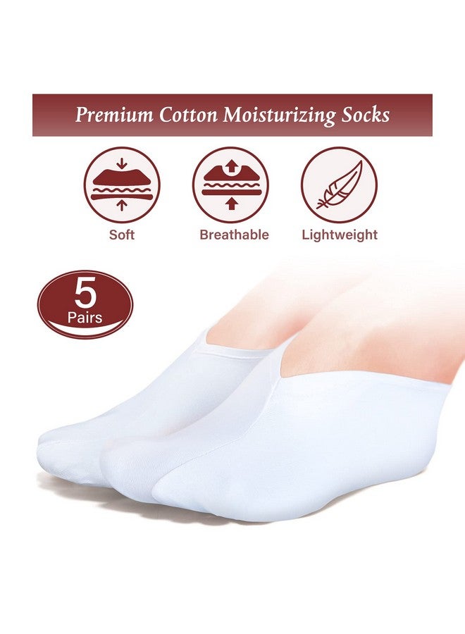 Geyoga 5 Pairs Moisturizing Socks Overnight Spa Socks for Dry Feet, Moisture Enhancing Socks, Cosmetic Moisturizing Socks for Women and Men, White - Image 3