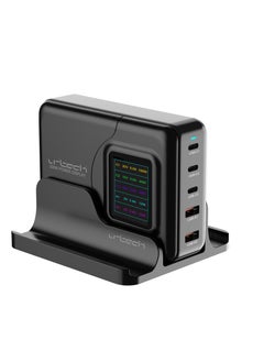 200W USB C Charger,  Desktop 5-Port GaN Charger with LCD Display, PD 3.0 100W/QC 3.0 22.5W/PPS 45W Fast Charging Station with AC Adapter for MacBook Pro/Air,iPad,iPhone,Samsung