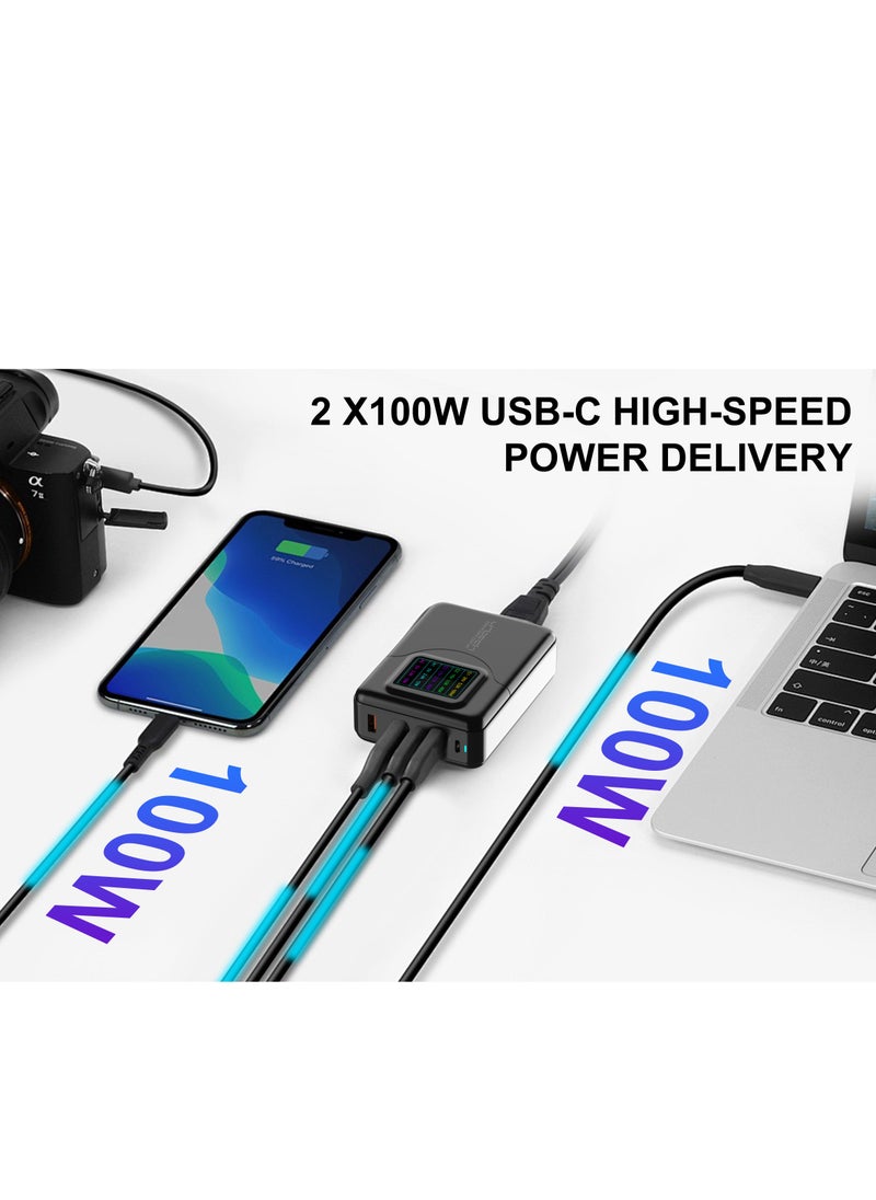 Generic - 200W USB C Charger,  Desktop 5-Port GaN Charger with LCD Display, PD 3.0 100W/QC 3.0 22.5W/PPS 45W Fast Charging Station with AC Adapter for MacBook Pro/Air,iPad,iPhone,Samsung - Image 1