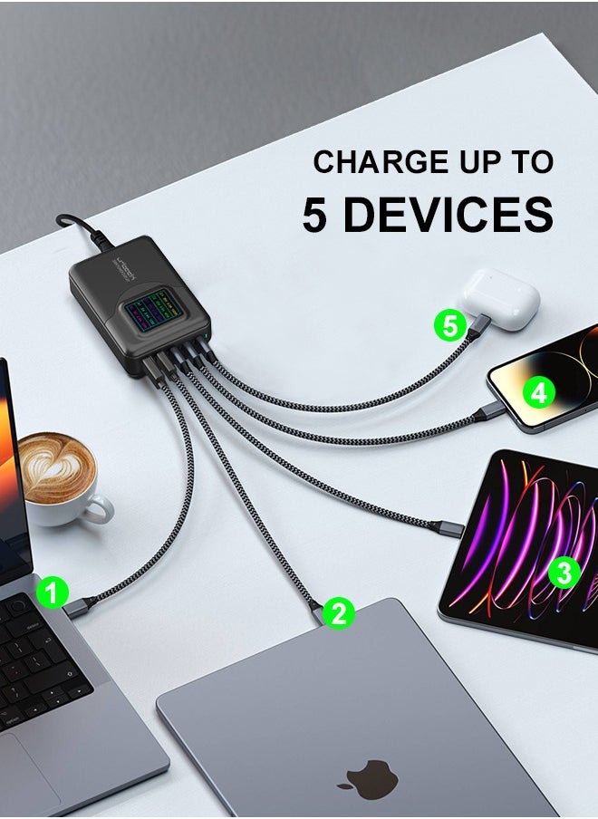 Generic - 200W USB C Charger,  Desktop 5-Port GaN Charger with LCD Display, PD 3.0 100W/QC 3.0 22.5W/PPS 45W Fast Charging Station with AC Adapter for MacBook Pro/Air,iPad,iPhone,Samsung - Image 1