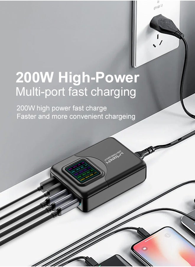 Generic - 200W USB C Charger,  Desktop 5-Port GaN Charger with LCD Display, PD 3.0 100W/QC 3.0 22.5W/PPS 45W Fast Charging Station with AC Adapter for MacBook Pro/Air,iPad,iPhone,Samsung - Image 1