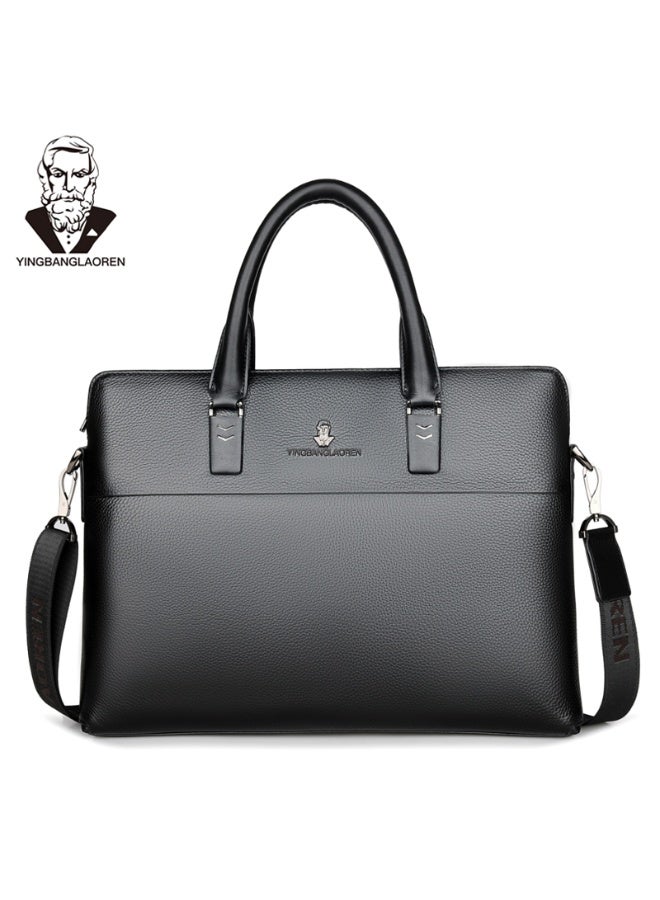 YINGBANGLAOREN Men's Black Pebbled Briefcase with Shoulder Strap, Laptop  Bag - Image 1