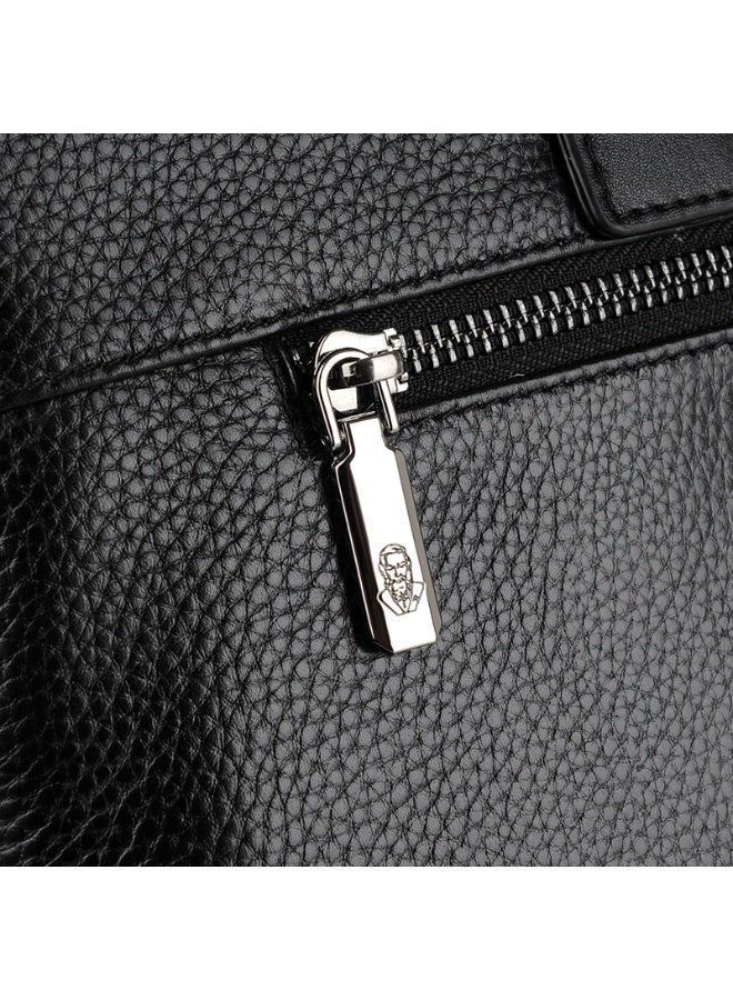 YINGBANGLAOREN Men's Black Pebbled Briefcase with Shoulder Strap, Laptop  Bag - Image 4