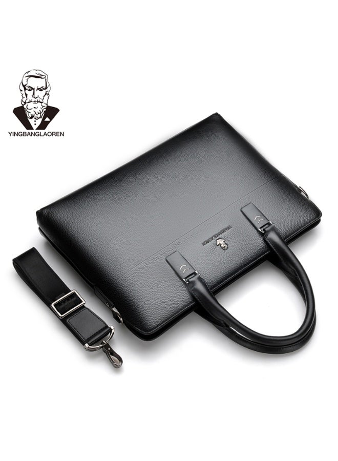 YINGBANGLAOREN Men's Black Pebbled Briefcase with Shoulder Strap, Laptop  Bag - Image 3