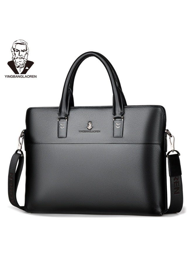 YINGBANGLAOREN Men's Black Pebbled Briefcase with Shoulder Strap, Laptop  Bag - Image 2