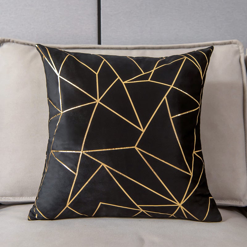 YONGLIU YONGLIU Pack of 2 Velvet Cushion Cases Decorative Gold Foil Geometric Pattern Ultra-Soft Square Throw Pillow Covers for Modern Homes Couch Sofa Bedroom Living Room Car Chair (Black  16""X16"")  - Image 2