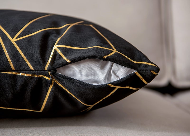 YONGLIU YONGLIU Pack of 2 Velvet Cushion Cases Decorative Gold Foil Geometric Pattern Ultra-Soft Square Throw Pillow Covers for Modern Homes Couch Sofa Bedroom Living Room Car Chair (Black  16""X16"")  - Image 5
