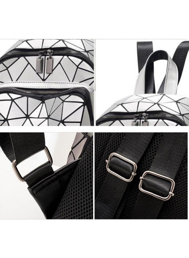 REDHORNS Geometric Holographic Luminous Backpack Bag For Girls, Ladies, Boys, Unisex Schoolbag Handbag Student Travel Bag Colour Changing Reflective Bag, 12.5X10X5 Inch (White) - Image 4
