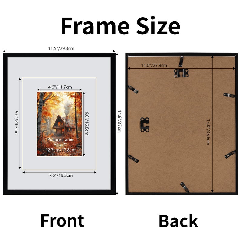 Serwrsw 11x14 Black Picture Frame with Double White Mat 4 Pack, 11 by 14 Family Wedding Frame Fits 3 Photo Sizes, with Mat for 5x7 or 8x10, without Mat for 11x14, Display on Tabletop or Wall - Image 3