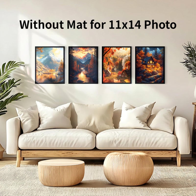 Serwrsw 11x14 Black Picture Frame with Double White Mat 4 Pack, 11 by 14 Family Wedding Frame Fits 3 Photo Sizes, with Mat for 5x7 or 8x10, without Mat for 11x14, Display on Tabletop or Wall - Image 5