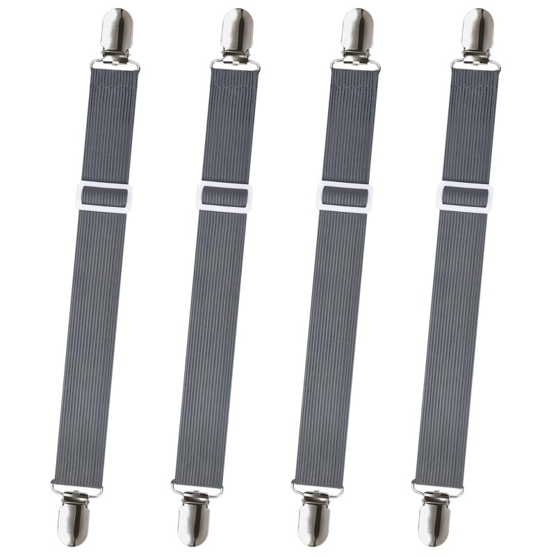 Sheet Fasteners Sopito 4pcs Adjustable Elastic Straps to Keep Sheets in Place Heavy Duty Non Slip Bed Cover Grippers Clips for Crib to King Size Bed Gray