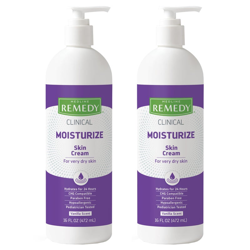 Medline Remedy Clinical Skin Cream, Vanilla Scent (16 fl oz), 2 Count, Moisturizing Face and Body Cream for All Ages, Paraben & Sulfate Free, Quick Absorbent Formula, Hypoallergenic Skin Moisturizer - Image 1