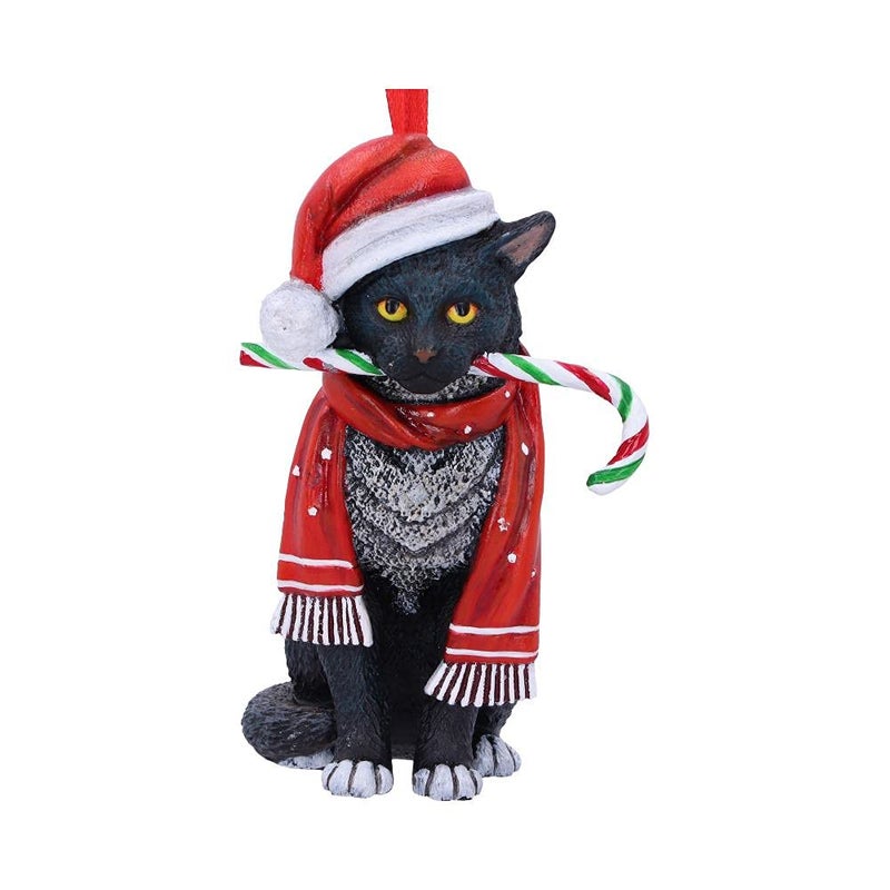 Nemesis Now Candy Cane Cat Hanging Ornament LP 9cm Red Christmas