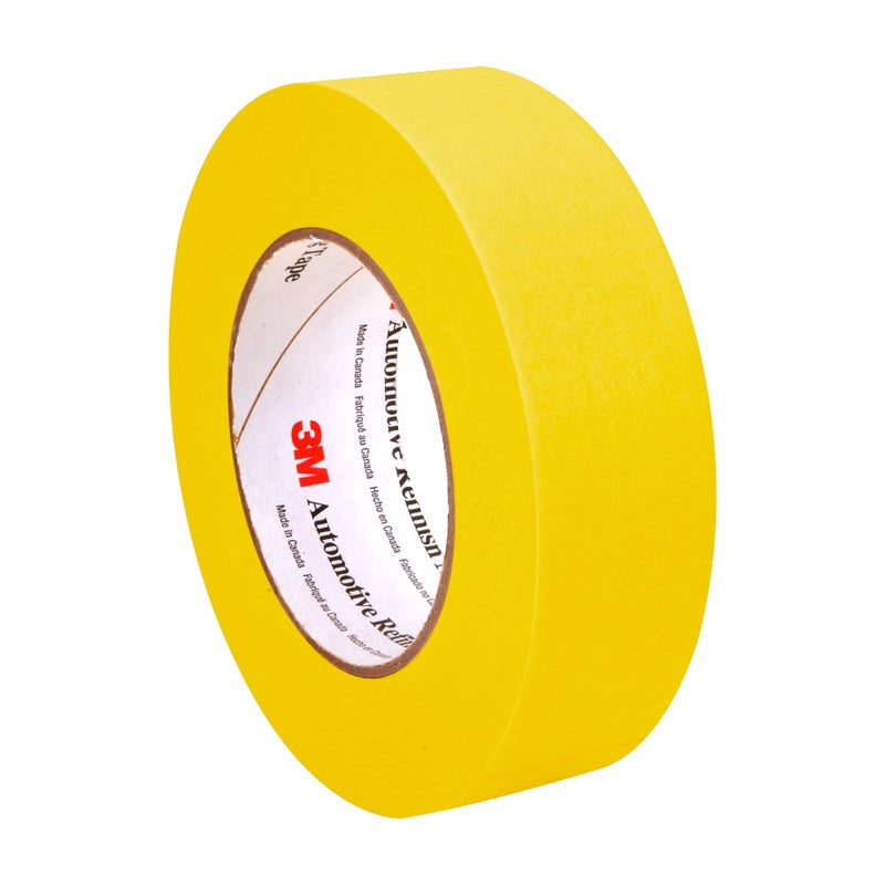 3M Automotive Refinish Masking Tape 388N, 06654, 36 mm x 55 m, Yellow, Crepe Backing, Moisture Resistant, Multi-Purpose - Image 1
