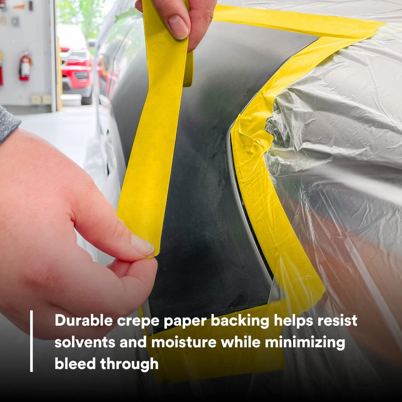 3M Automotive Refinish Masking Tape 388N, 06654, 36 mm x 55 m, Yellow, Crepe Backing, Moisture Resistant, Multi-Purpose - Image 3