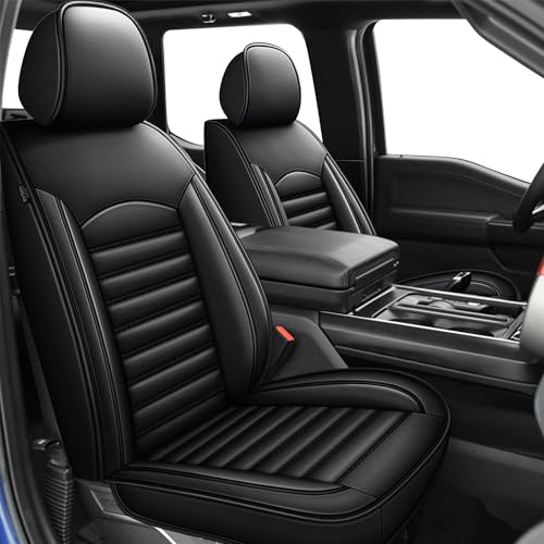 IKABEVEM Seat Covers for Ford F150/F-150 2009-2024 2025 2026 - F250/F350/F450 2017-2025 2026: 2PCS Front Faux Leather Car Seat Covers for Trucks(Front Pair, Blackline) - Image 1
