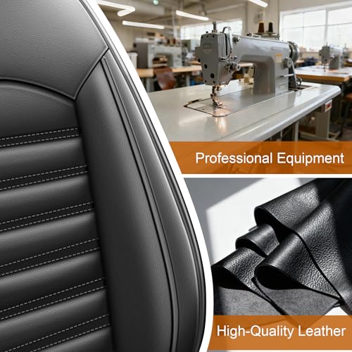 IKABEVEM Seat Covers for Ford F150/F-150 2009-2024 2025 2026 - F250/F350/F450 2017-2025 2026: 2PCS Front Faux Leather Car Seat Covers for Trucks(Front Pair, Blackline) - Image 5