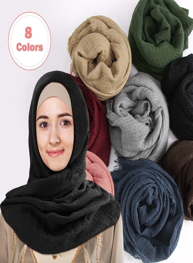 زانماي مجموعة زانماي المكونة من 8 قطع من أوشحة الحجاب النسائية لجميع الفصول، مصنوعة من القطن، بتصميم مجعد، بألوان متنوعة (ألوان زاهية). - Image 2
