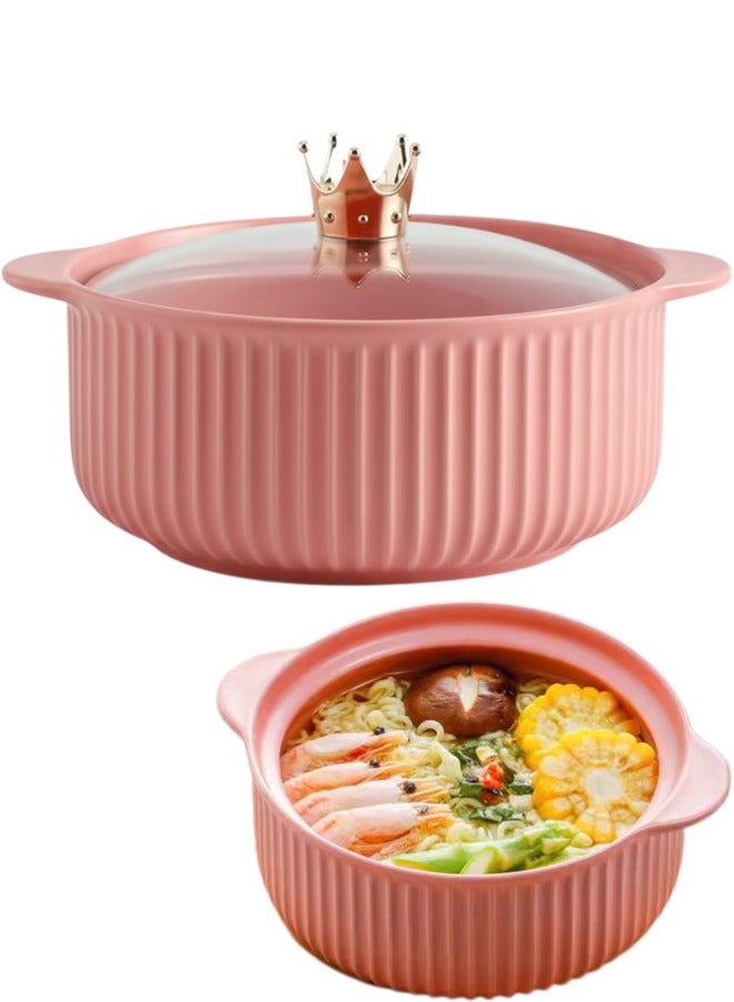 وعاء شوربة سيراميك فاخر مقاس 15 سم بمقبضين جانبيين لحمل آمن، طبق نودلز وشوربة حراري عالي الجودة، طبق تقديم للمطبخ العصري مقاوم للحرارة، وعاء عميق لتقديم الشوربة والمكرونة والأرز واليخنات والسلطات والأطعمة الساخنة والباردة، صحن تقديم سيراميك أنيق مناسب للمنزل والمطاعم وسهل التنظيف وآمن للاستخدام في غسالة الصحون والميكروويف - Image 1