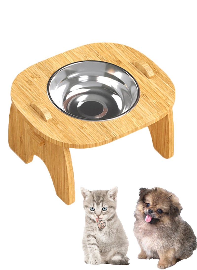 Kidle Pet Drinking Cat Big Dog Bowl Feeder Water Bowl Water Fountain 15 ° Cervical Spine Protection Wooden Frame Bowl Food Bowl Elevated Pet Food Water Bowl Stainless Steel Feeding Bowls  - Image 1