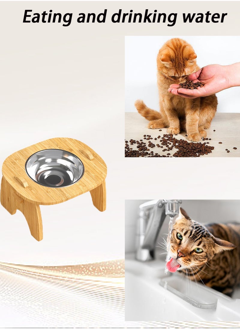 Kidle Pet Drinking Cat Big Dog Bowl Feeder Water Bowl Water Fountain 15 ° Cervical Spine Protection Wooden Frame Bowl Food Bowl Elevated Pet Food Water Bowl Stainless Steel Feeding Bowls  - Image 5