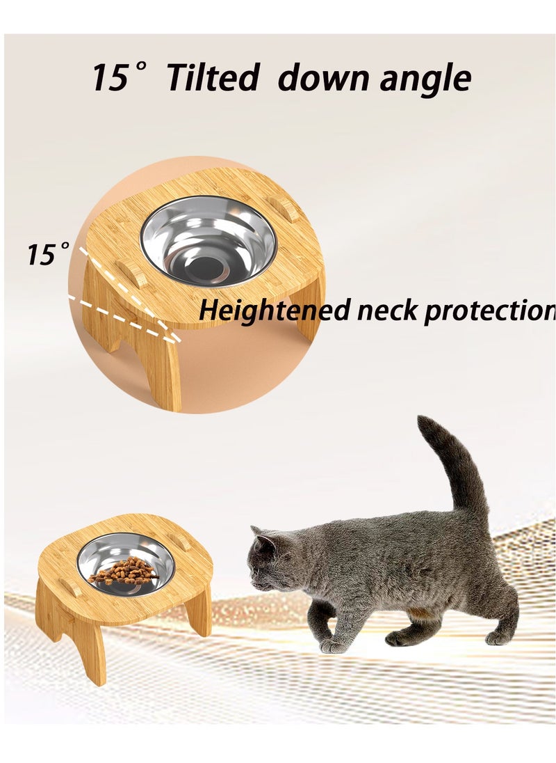 Kidle Pet Drinking Cat Big Dog Bowl Feeder Water Bowl Water Fountain 15 ° Cervical Spine Protection Wooden Frame Bowl Food Bowl Elevated Pet Food Water Bowl Stainless Steel Feeding Bowls  - Image 4