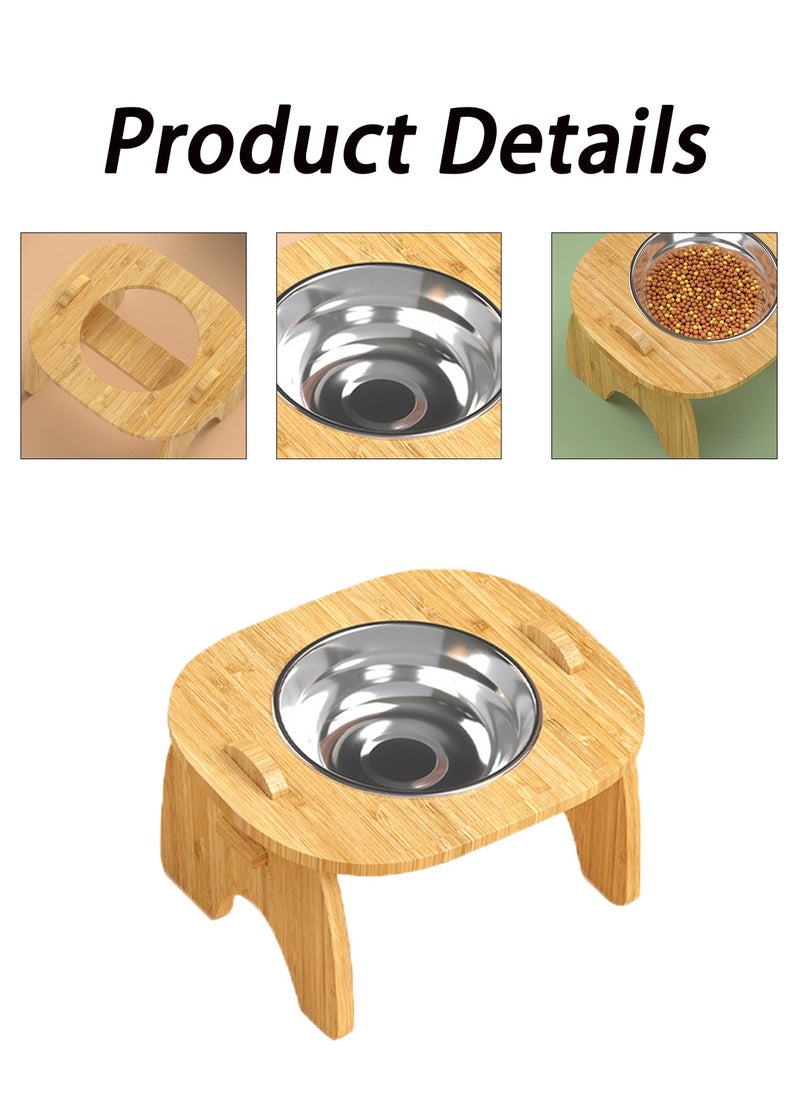 Kidle Pet Drinking Cat Big Dog Bowl Feeder Water Bowl Water Fountain 15 ° Cervical Spine Protection Wooden Frame Bowl Food Bowl Elevated Pet Food Water Bowl Stainless Steel Feeding Bowls  - Image 3