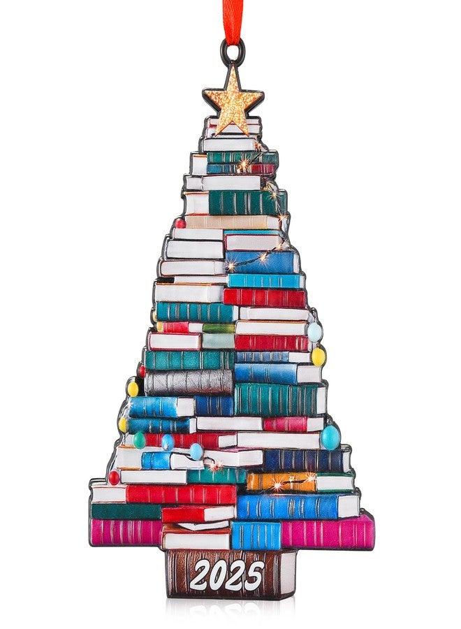 فينهو زينة عيد الميلاد Venhoo Book لعام 2025، زينة معدنية معلقة لتزيين شجرة عيد الميلاد ورفوف الكتب، أفكار لعيد الميلاد 2025 لمحبي الكتب، وعشاق القراءة. - Image 1