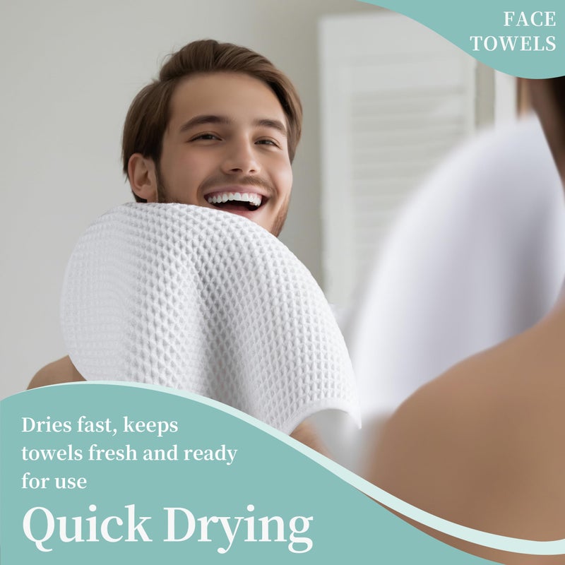Microfiber Waffle Face Towels, 2 Pieces, Soft, Absorbent, Fast Drying, Lint Free 430 GSM (White) - Image 5