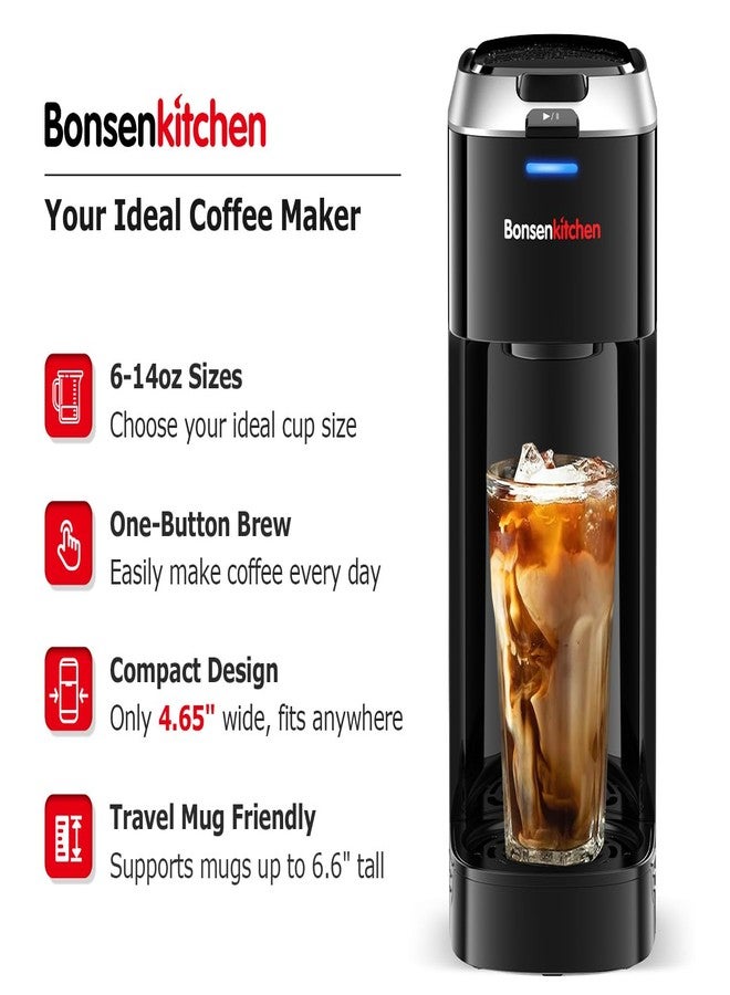 Bonsenkitchen Single Serve Coffee Maker K Cup Pod with 6-14oz Brew Size- 3 Min Fast Brewing Machine with Strength Control, BPA-free Materials, Fits 6.6" Travel Mugs, Silver, Upgrade - Image 2