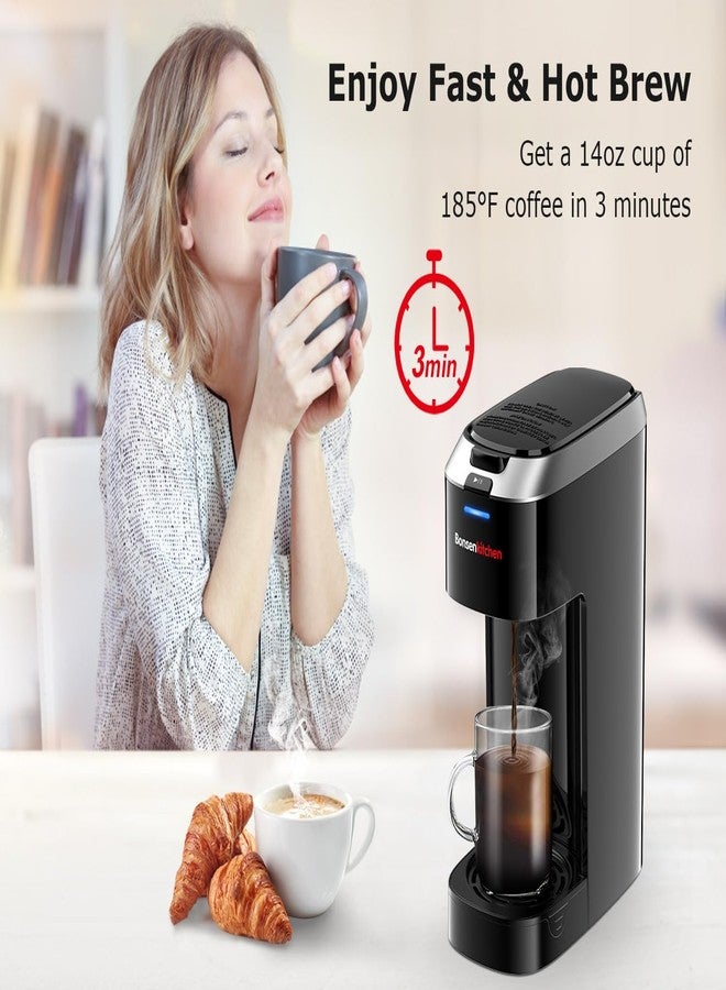 Bonsenkitchen Single Serve Coffee Maker K Cup Pod with 6-14oz Brew Size- 3 Min Fast Brewing Machine with Strength Control, BPA-free Materials, Fits 6.6" Travel Mugs, Silver, Upgrade - Image 4