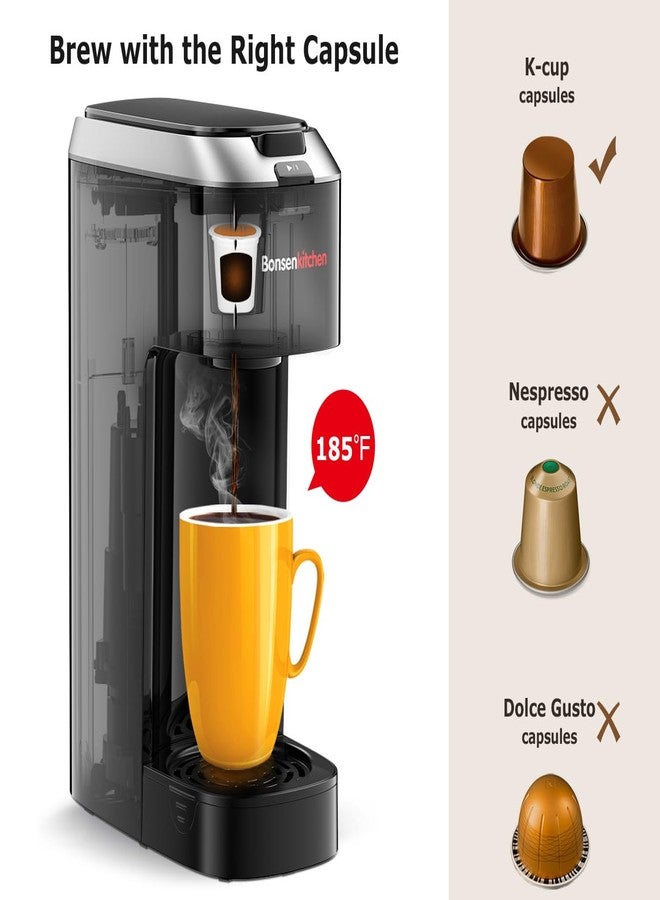 Bonsenkitchen Single Serve Coffee Maker K Cup Pod with 6-14oz Brew Size- 3 Min Fast Brewing Machine with Strength Control, BPA-free Materials, Fits 6.6" Travel Mugs, Silver, Upgrade - Image 3