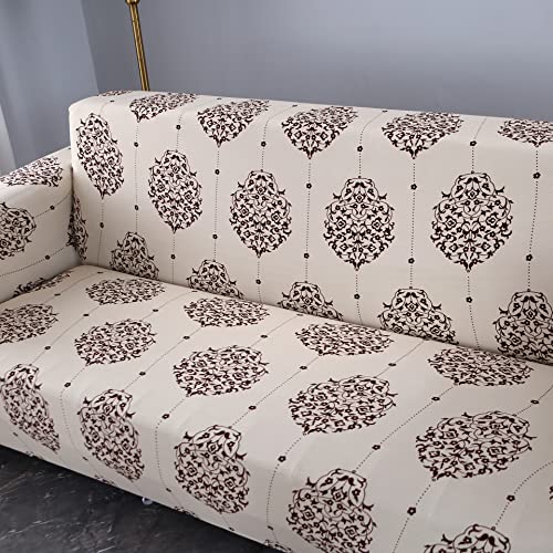 House of Quirk Universal Double Seater Sofa Cover Big Elasticity Cover for Couch 140 GSM Sofa Slipcover (Cream Brocade, 145-185cm) - Image 3