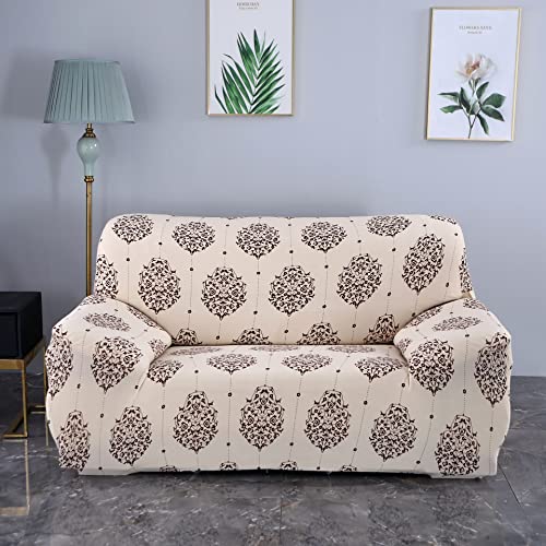 House of Quirk Universal Double Seater Sofa Cover Big Elasticity Cover for Couch 140 GSM Sofa Slipcover (Cream Brocade, 145-185cm) - Image 1