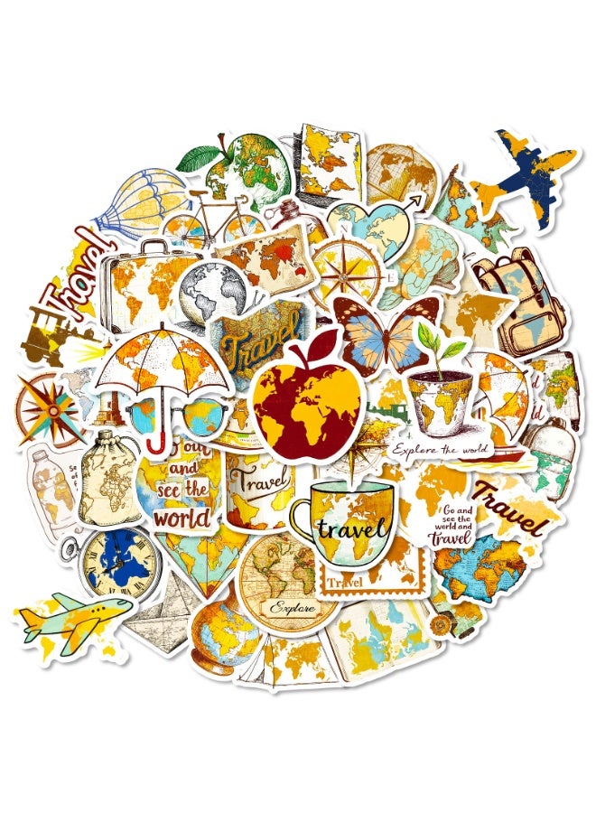 50 قطعة من ملصقات السفر العتيقة المقاومة للماء، ملصقات خريطة السفر، لسجلات القصاصات، والمجلات، وحقائب السفر، والكمبيوتر المحمول، والجيتار - Image 1