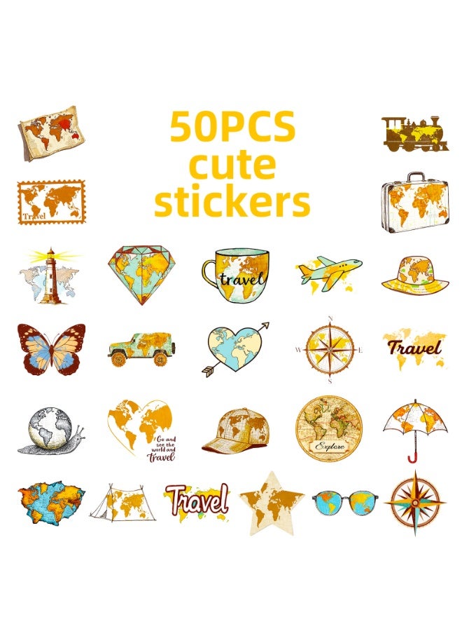 50 قطعة من ملصقات السفر العتيقة المقاومة للماء، ملصقات خريطة السفر، لسجلات القصاصات، والمجلات، وحقائب السفر، والكمبيوتر المحمول، والجيتار - Image 3