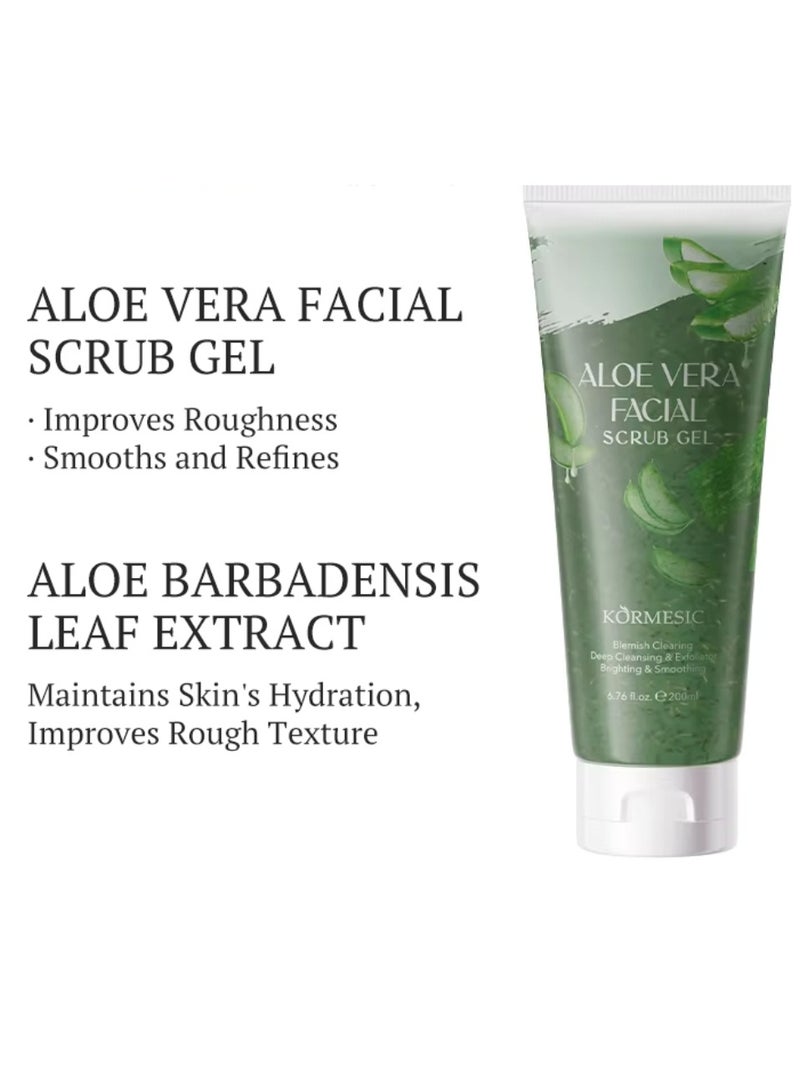 Kormesic 200ml Aloe Vera Facial Scrub Gel Deep Cleansing Exfoliating Blemish Clearing Hydrating Nourishing Moisturizing Exfoliate Face Scrub Gel Gentle Smoothing Face Wash - Image 2
