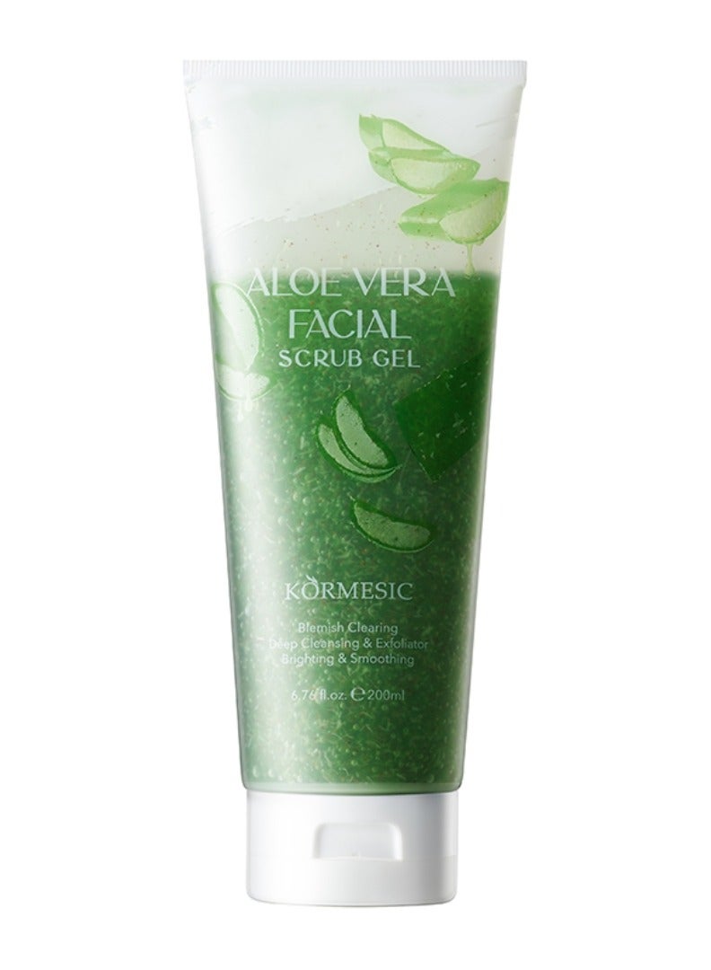 Kormesic 200ml Aloe Vera Facial Scrub Gel Deep Cleansing Exfoliating Blemish Clearing Hydrating Nourishing Moisturizing Exfoliate Face Scrub Gel Gentle Smoothing Face Wash - Image 1